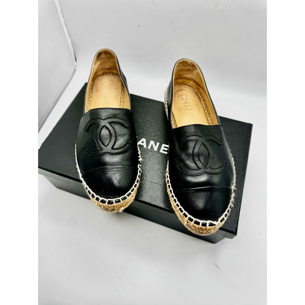 Chanel Black Canvas CC Logo Espadrille Flats Classic EU 35 - Picture 3 of 10